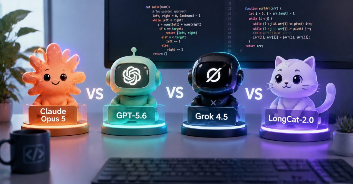 Best AI Models for Coding in 2026: Claude Opus 5 vs GPT-5.6 vs Grok 4.5 vs LongCat-2.0